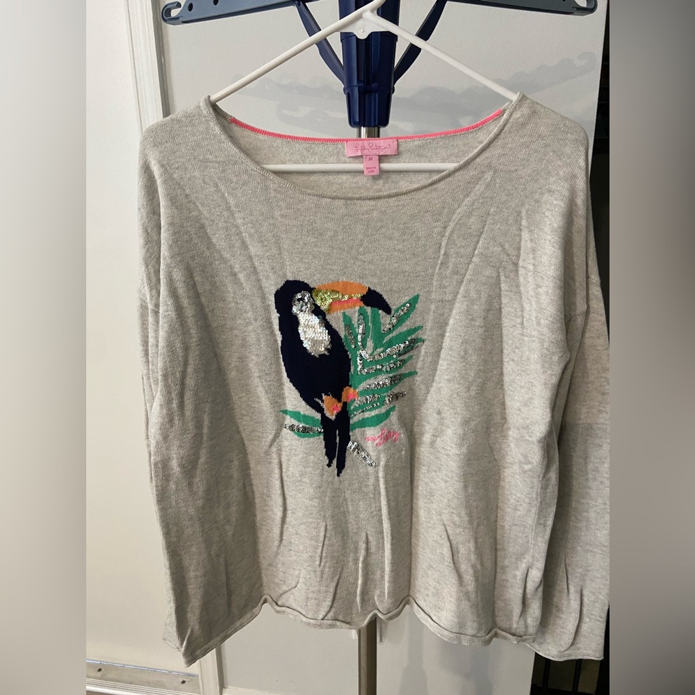 Lilly Pulitzer Gray Sweater with Bird Embroidered Size M